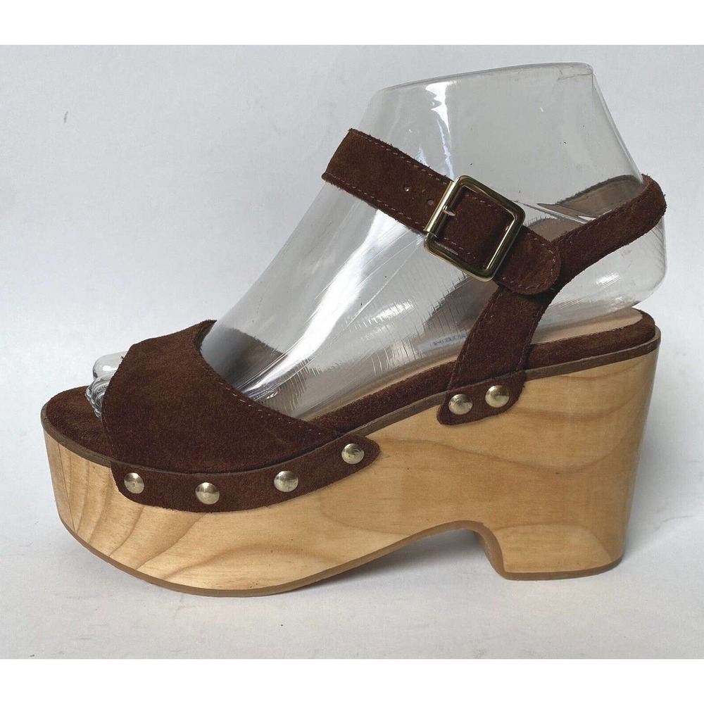 Steve Madden MINDFUL SZ 5.5M Suede Platform Sandals Shoes Cognac